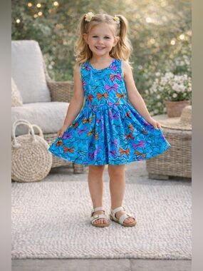 Dot Dot Smile Girls Bow Print Dress Blue Twirl Tank Size 5/6 BNWT Cute Girly